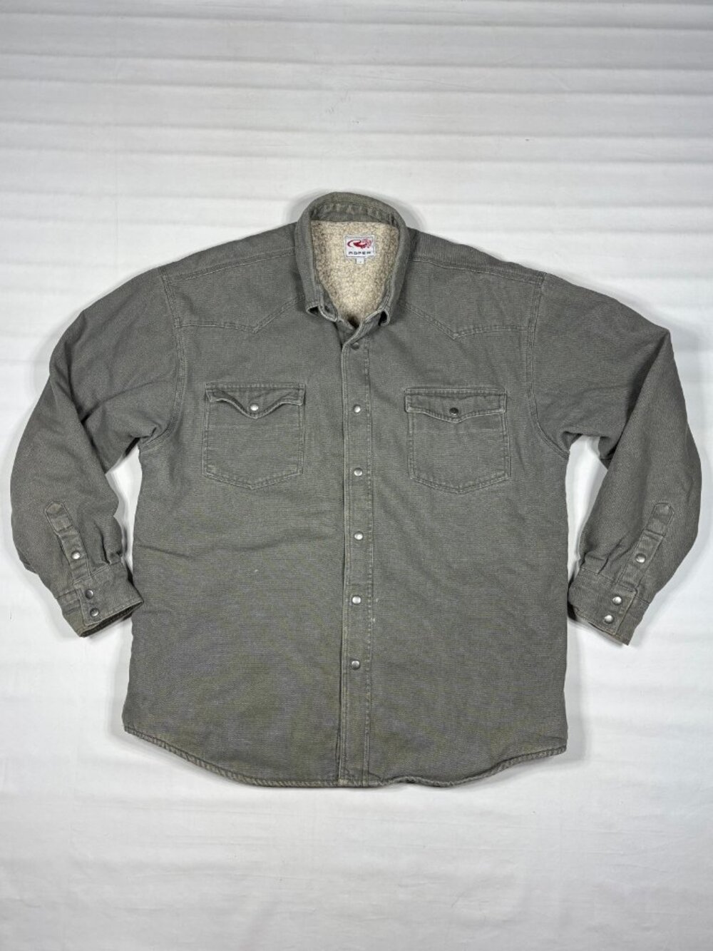 Roper Sherpa Lined Western Snap Shirt Jacket Sage Green Canvas Shacket Mens L